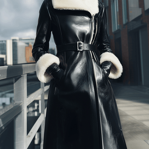 Kaput s crnim pojasom i ovčjom kožnom kragnom