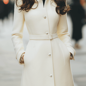 Ivory A-Line Coat with Pearl Buttons