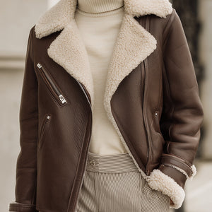 Mocha Shearling Aviator Jacket
