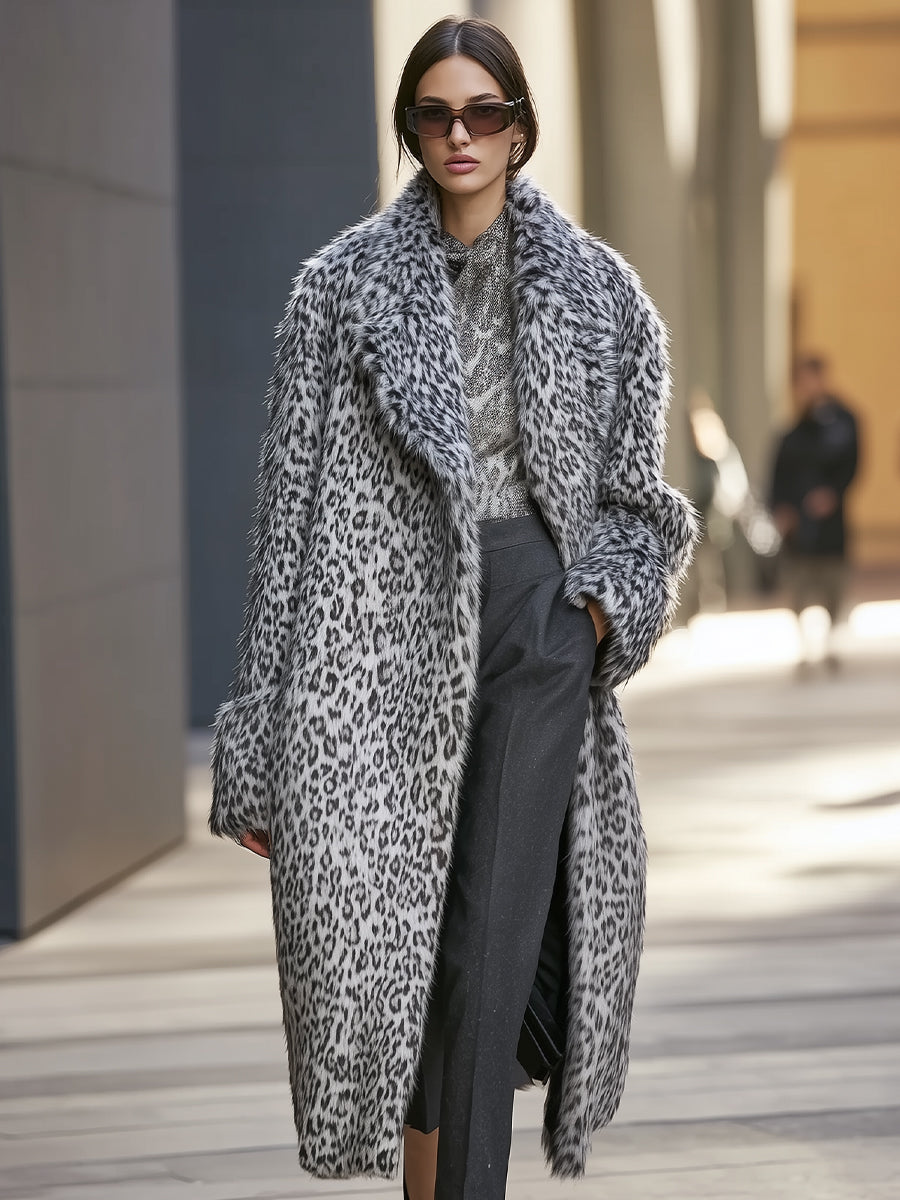 Stylish Oversized Faux Fur Coat with Leopard Print