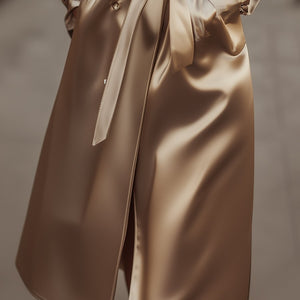 Elegantni Champagne Saten Trench Kaput za Vječni Stil
