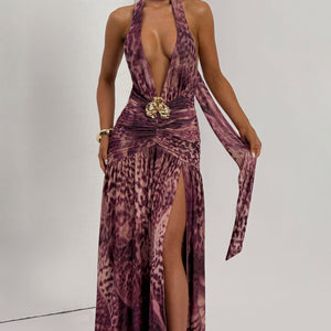 Melania Maxi Haljina - Print s Magenta Orhidejom