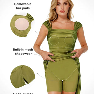 Shapewear Haljina Maxi s Odsjajem i Nabranim Dizajnom