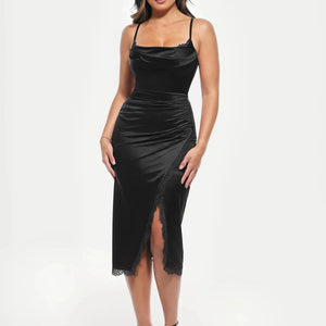 Haljina midi s čipkastim detaljima i cvjetnim uzorkom