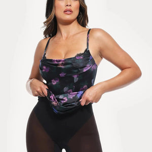 Haljina midi s čipkastim detaljima i cvjetnim uzorkom