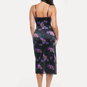 Haljina midi s čipkastim detaljima i cvjetnim uzorkom