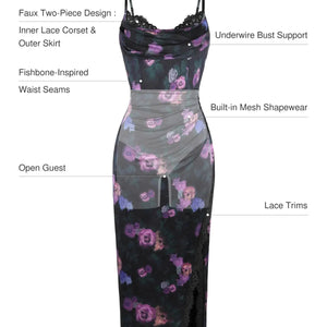 Haljina midi s čipkastim detaljima i cvjetnim uzorkom