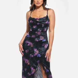 Haljina midi s čipkastim detaljima i cvjetnim uzorkom