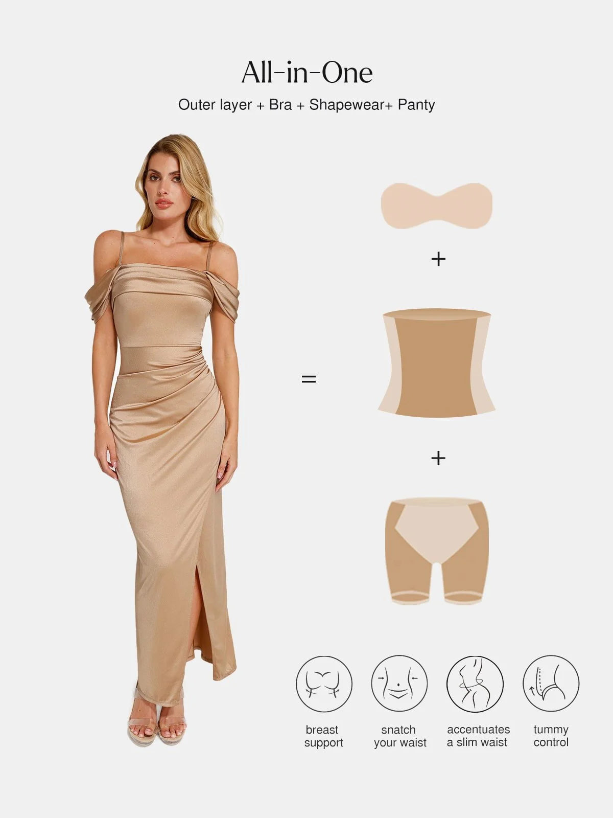 Shapewear Haljina Maxi s Odsjajem i Nabranim Dizajnom