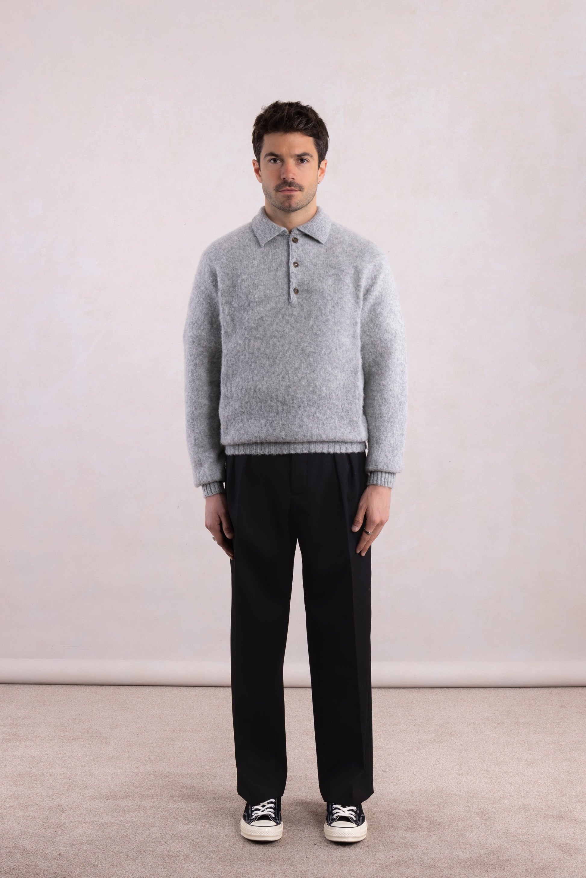 Pulover cu guler polo Shaggy Dog din lână - Gri