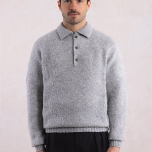 Pulover cu guler polo Shaggy Dog din lână - Gri