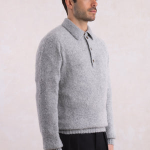 Pulover cu guler polo Shaggy Dog din lână - Gri