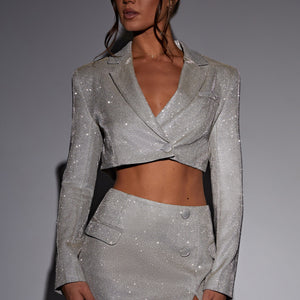 Stefania Cropped Jacket - Bijela Zlatna Sjaj