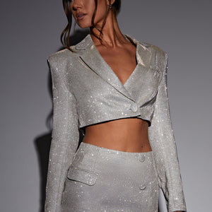 Stefania Cropped Jacket - Bijela Zlatna Sjaj