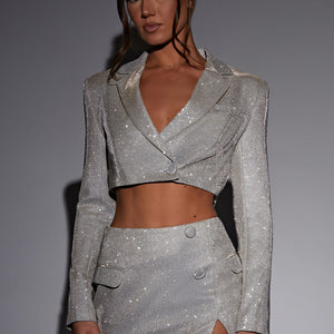 Stefania Cropped Jacket - Bijela Zlatna Sjaj