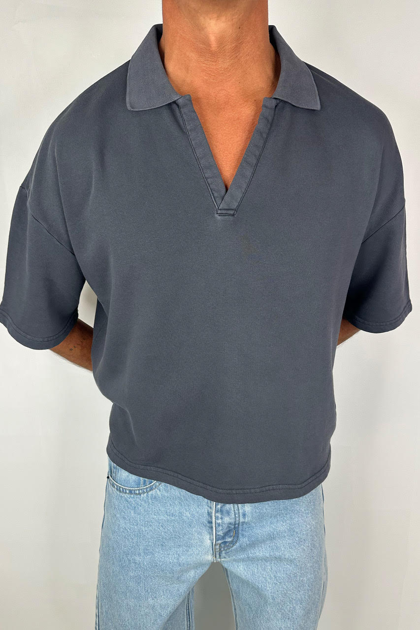 Jersey Crop Polo Ugljen